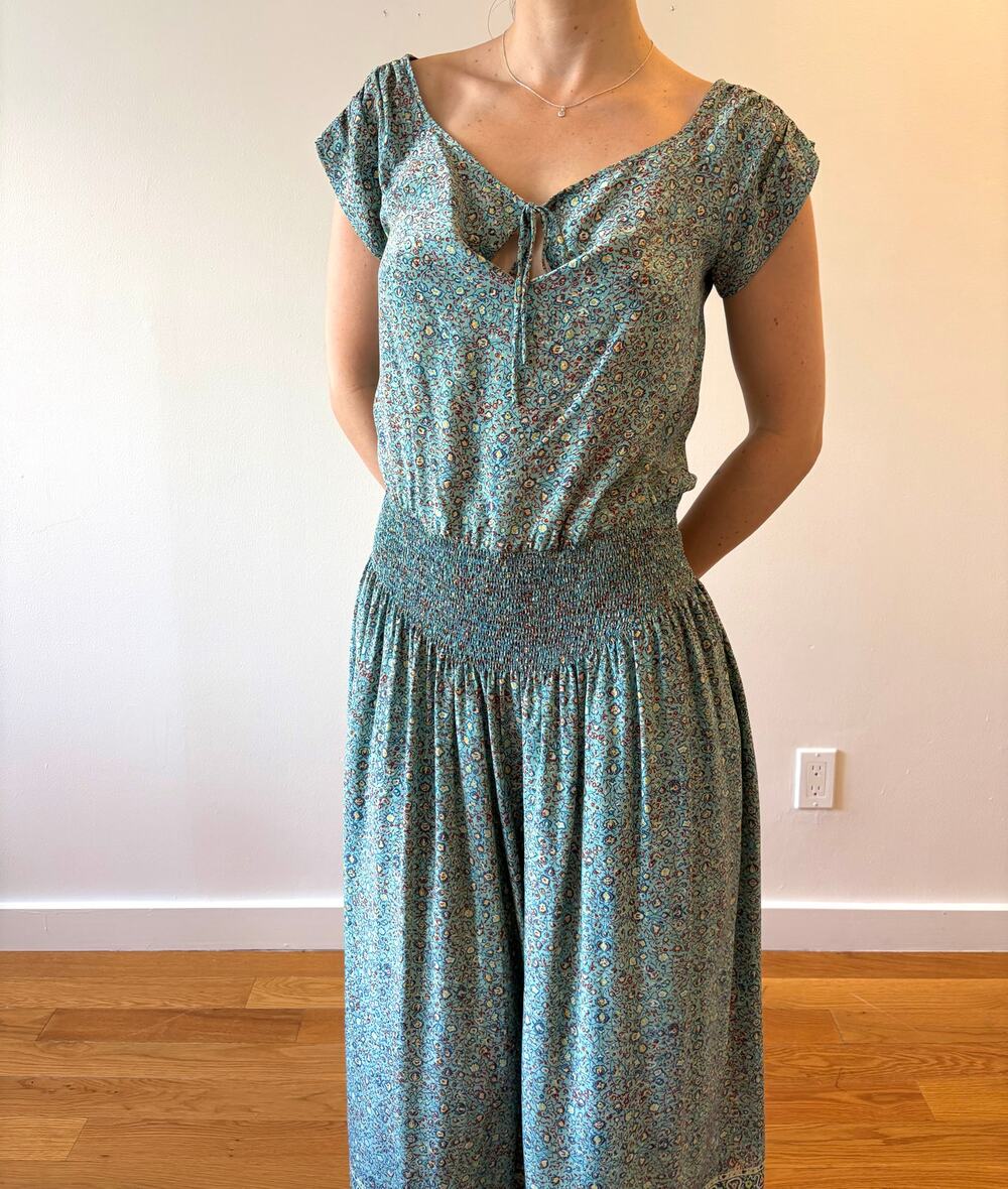 vintages 70s silk italian peasant midi dress